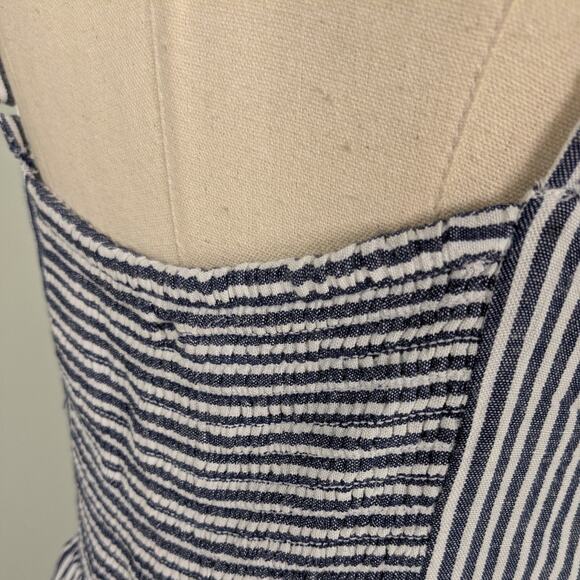 Old Navy Knee Midi Dress M Blue White Stripe Flare Beach Preppy Picnic Natutical - Picture 11 of 14